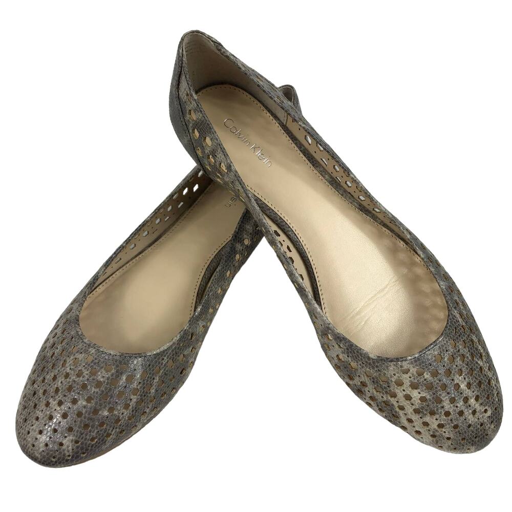 Calvin Klein Sapphire Lizard Sz 9M Natural LaserCut Perforated Ballet Flat Shoes